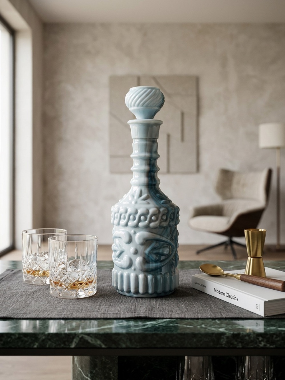 1972 Jim Beam Milk Glass Decanter | Mid Century Modern Regency Barware